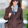 The Devil Wears Prada 2 Anne Hathaway Brown Suede Leather Blazer