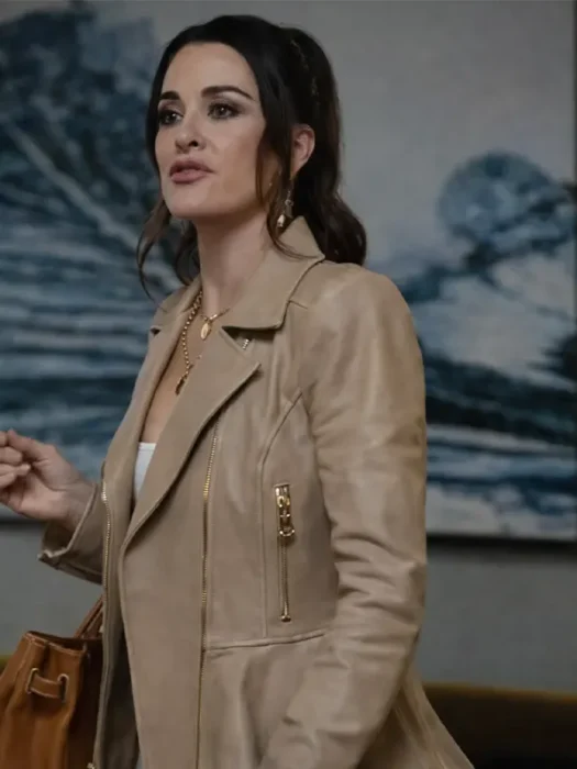 The Lincoln Lawyer Celeste Baker Beige Peplum Leather Jacket