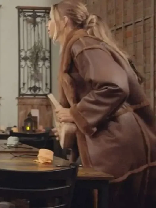 The Secret Lives of Mormon Wives Mayci Neeley Brown Leather Coat Back