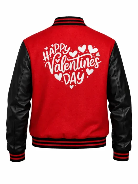 Valentine’s Day Men Red And Black Letterman Jacket Back