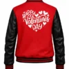 Valentine’s Day Women Red And Black Letterman Jacket Back