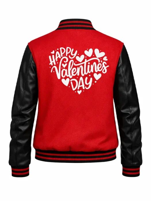 Valentine’s Day Women Red And Black Letterman Jacket Back
