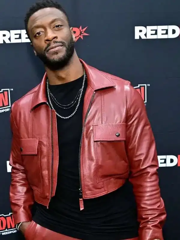 Aldis Hodge Cross Red Leather Jacket
