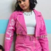 Ayesha Madon Heartbreak High Cropped Pink Leather Jacket