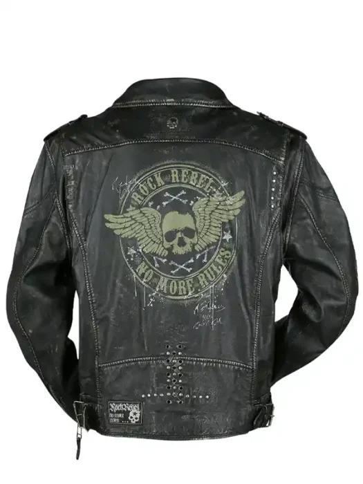 Black Leather Biker Jacket Back