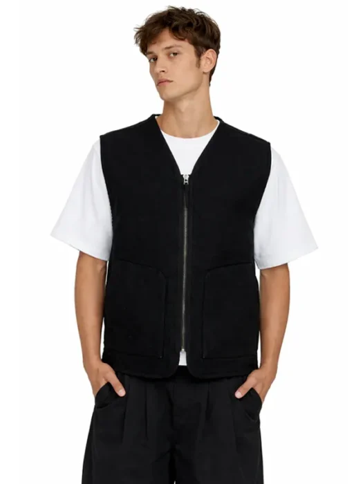Canvas Zip Up Vest in Washed Black