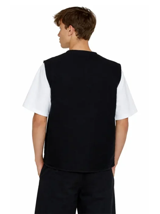 Canvas Zip Up Vest in Washed Black Back