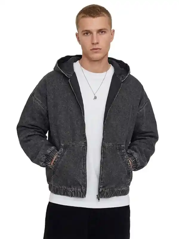 Cult Customs Hooded Oversized Jacket in Washed Black