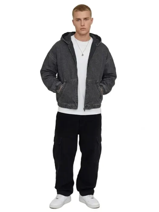 Cult Customs Oversized Hooded Jacket in Washed Black