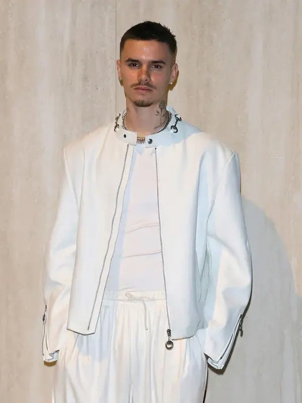 Fashion Week 2026 Romeo Beckham White Leather Jacket