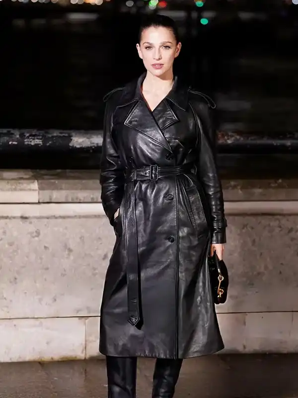 Fashion Week Marisa Abela Black Leather Coat