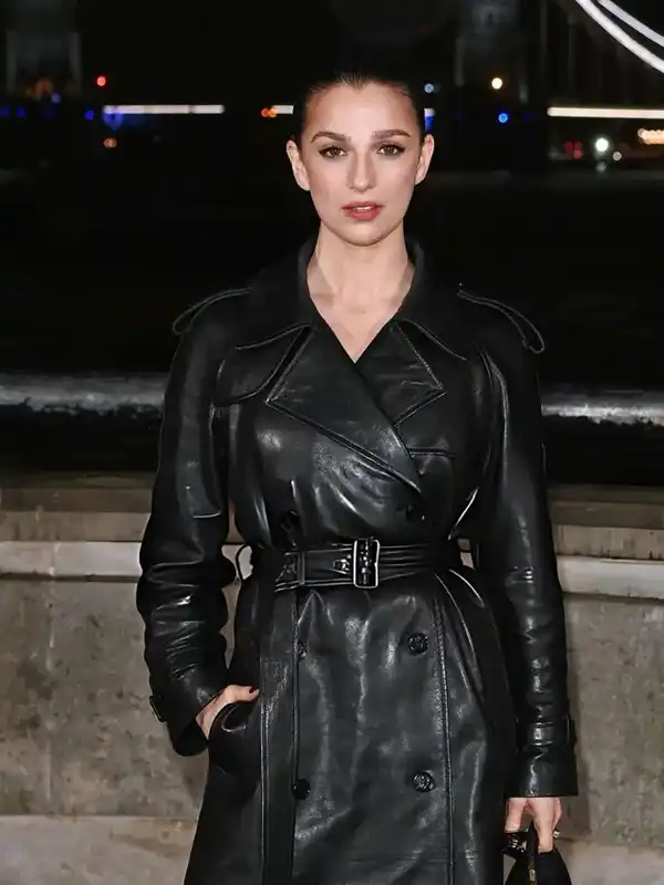 Fashion Week Marisa Abela Leather Coat