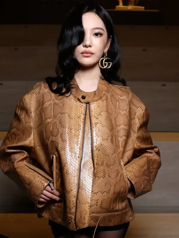 Fashion Week Ningning Snakeskin Leather Jacket