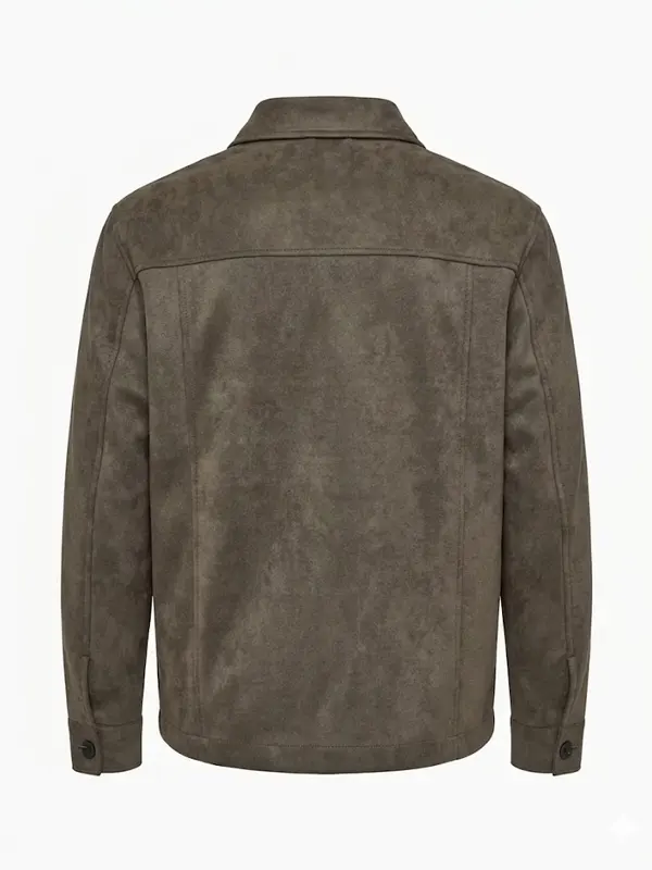 Faux Suede Smart Jacket Khaki Back
