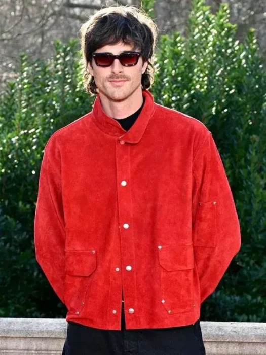 Jacob Elordi Wuthering Heights Red Suede Leather Jacket