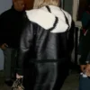 Jennifer Lawrence Black Winter Leather Coat Back