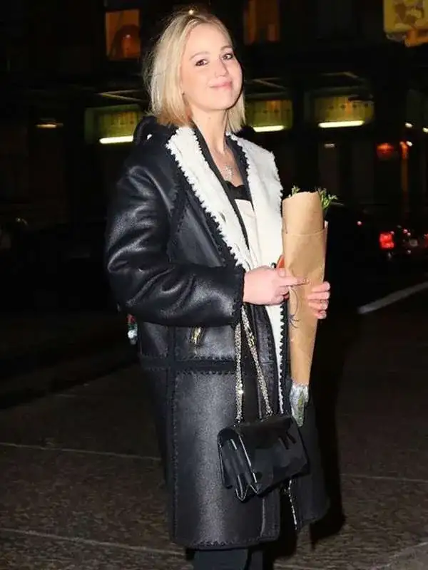 Jennifer Lawrence Black Winter Leather Coat