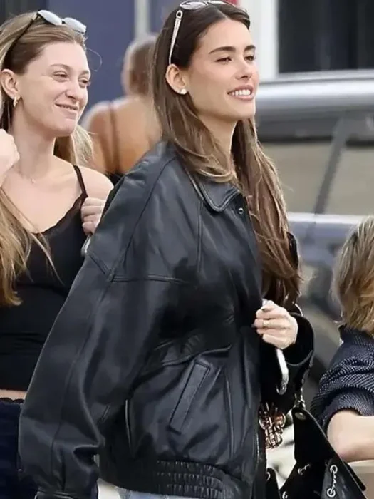 Madison Beer Black Oversized Leather Jacket