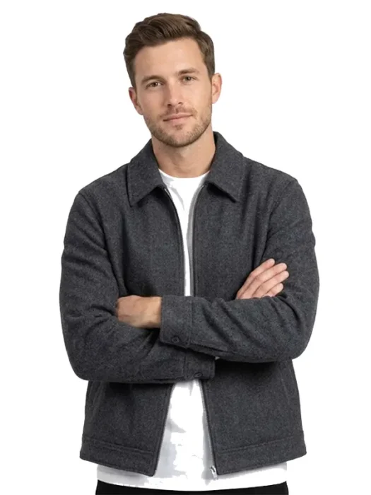 Melton Zip Through Jacket in Charcoal