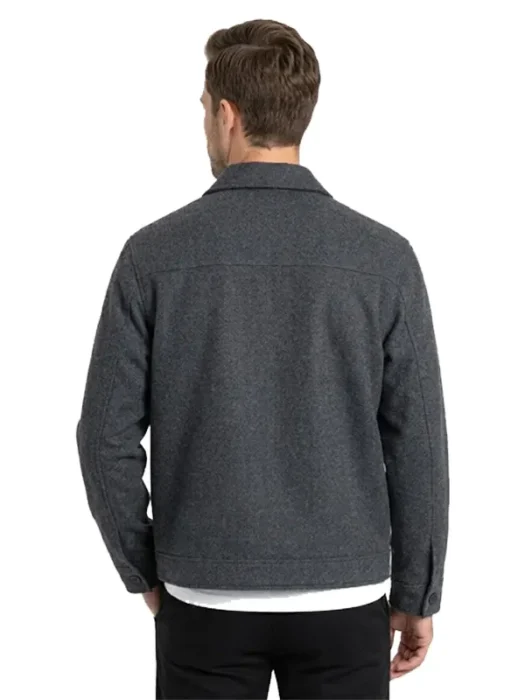 Melton Zip Through Jacket in Charcoal Back