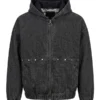 Mens Studded Hooded Denim Jacket Washed Black