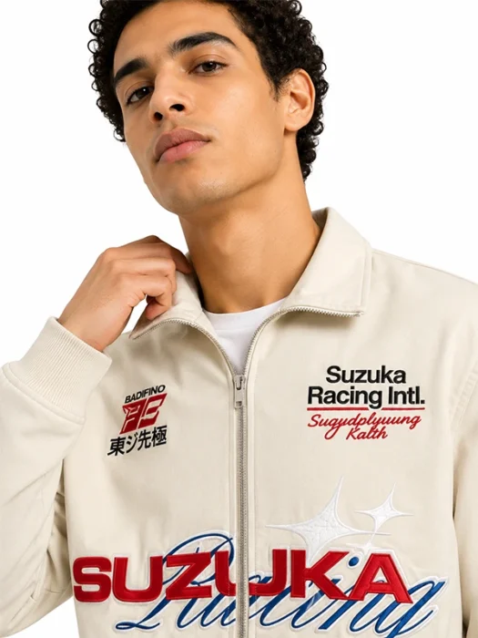 Mens Suzuka Racing Beige Bomber Jacket