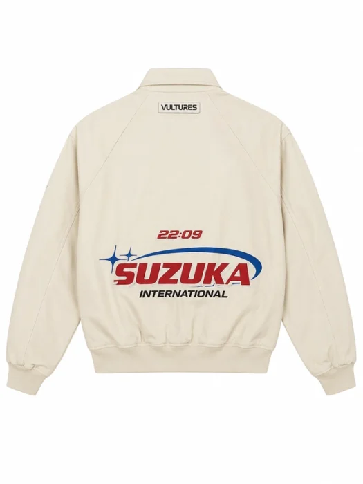 Mens Suzuka Racing Beige Bomber Jacket Back