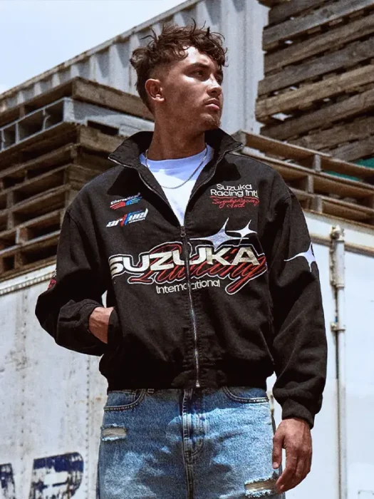 Mens Suzuka Racing Black Bomber Jacket
