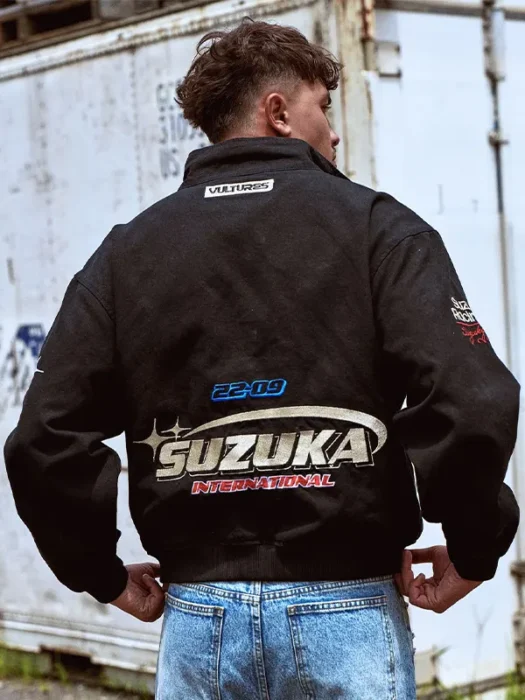 Mens Suzuka Racing Black Bomber Jacket Back