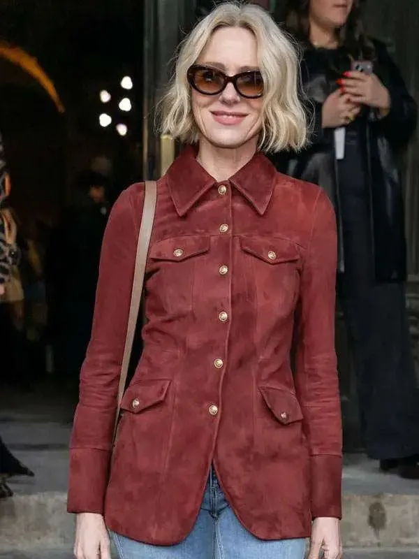 NY Fashion Week Naomi Watts Suede Leather Jacket