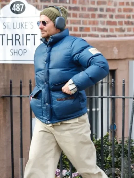 NYC 2026 Bradley Cooper Blue Puffer Jacket