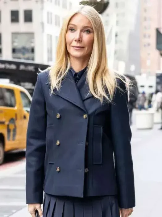 NYC Gwyneth Paltrow Blue Peacoat