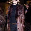 NYFW 2026 Emily Ratajkowski Leather Brown Coat