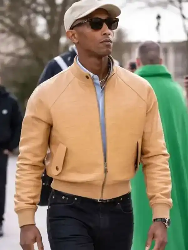 Paris Fashion Week Pharrell Williams Beige Bomber Jacket