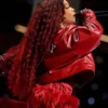 SZA Super Bowl LIX Red Cropped Leather Jacket