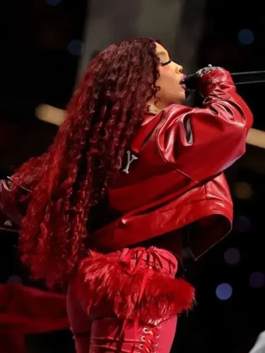SZA Super Bowl LIX Red Cropped Leather Jacket