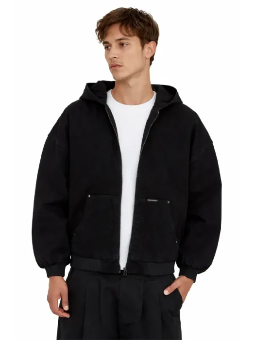 Static Supply Hooded Oversized Jacket in Washed Black