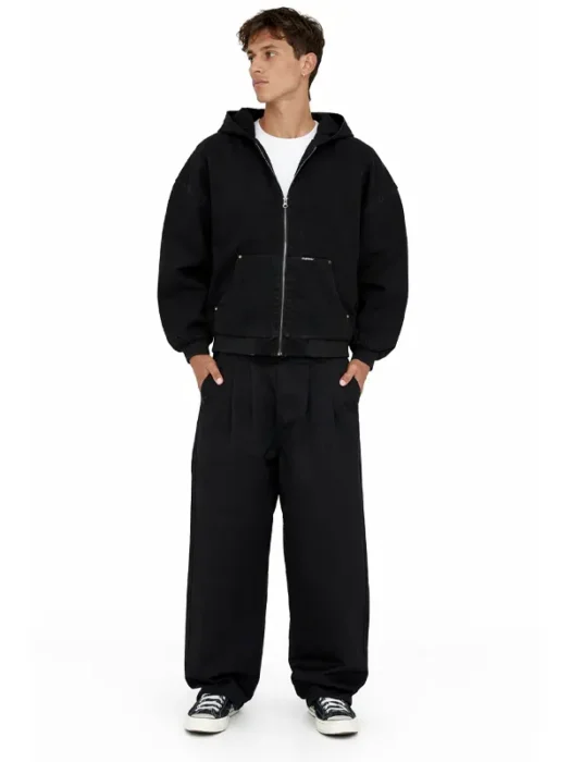 Static Supply Oversized Hooded Jacket in Washed Black