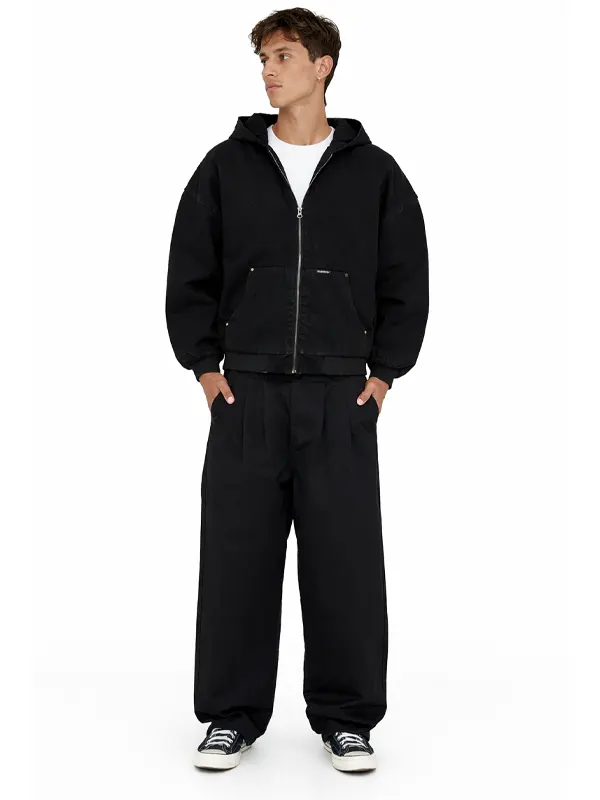 Static Supply Oversized Hooded Jacket in Washed Black