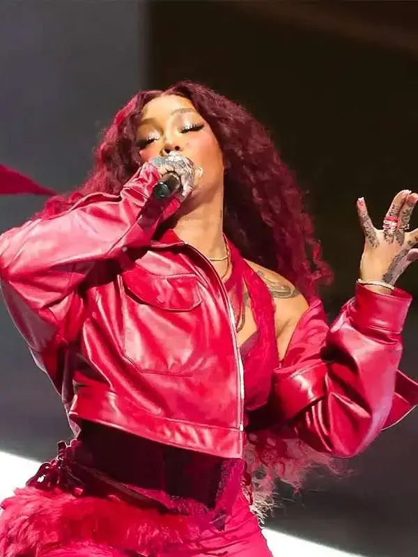 Super Bowl LIX SZA Red Leather Jacket