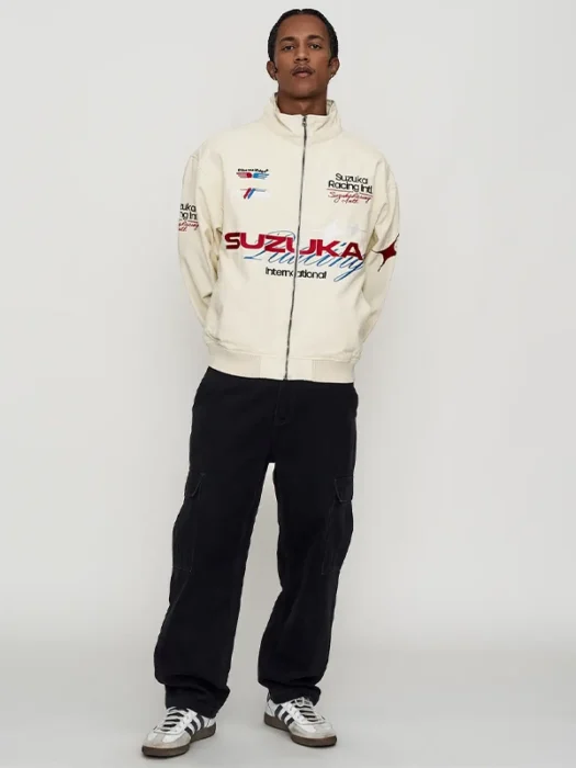 Suzuka Beige Racing Bomber Jacket