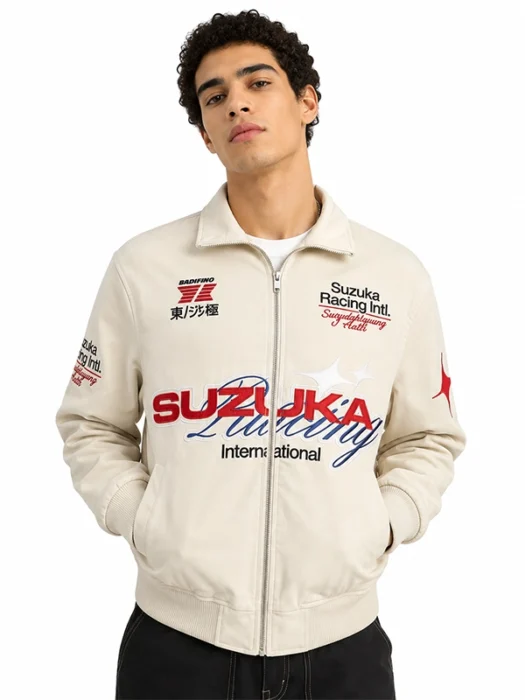 Suzuka Racing Beige Bomber Jacket