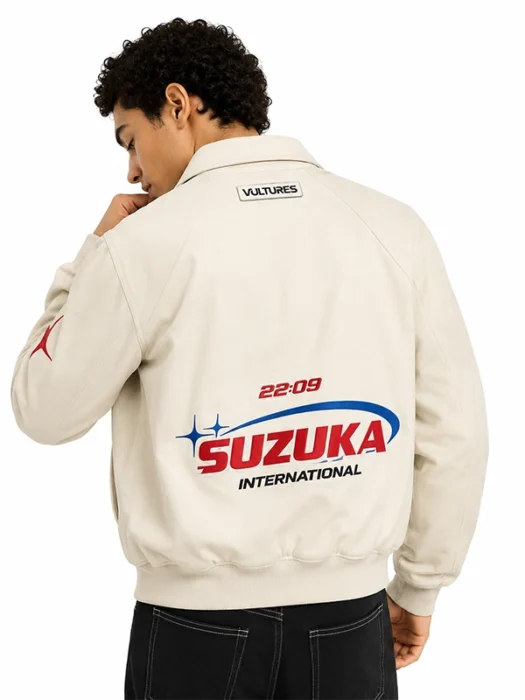 Suzuka Racing Beige Bomber Jacket Back