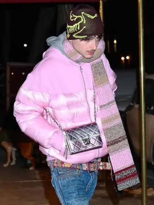 Timothee Chalamet NYC Pink Puffer Jacket