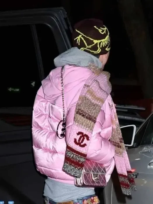 Timothee Chalamet NYC Pink Puffer Jacket Back