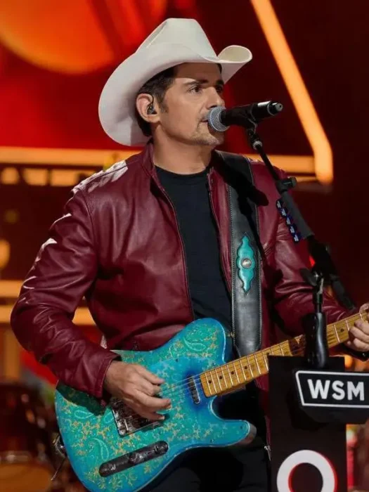 A Grand Ole Opry Christmas Brad Paisley Maroon Leather Jacket