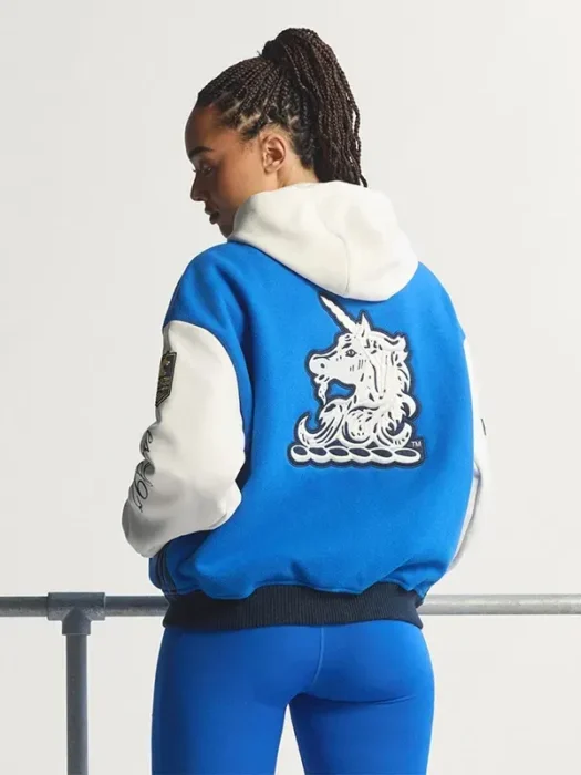 Adidas Boston Marathon 26 Blue & White Wool Varsity Jacket Back