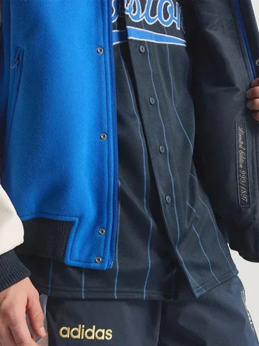 Adidas Boston Marathon 26 Blue & White Wool Varsity Jacket Back
