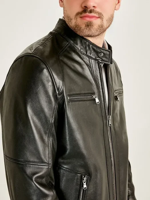Alveraz Men's Black Sheepskin Biker Leather Jacket