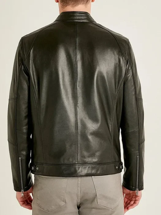 Alveraz Men's Black Sheepskin Biker Leather Jacket back